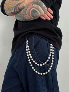 1pc Pearl Flower Trouser Chain,Wallet Chain, High - End Style, Men's Hip - Hop Style, Multi - Layer Metal Pendants, Inlaid With Artificial Gemstones, Hip - Hop Punk Style Fashion Accessories. Suitable For Trouser Chains, Keychains, Waist Decoration, Suitable For Teenagers, Applicable To Casual Outdoor Activities, Sports, Vacations, Travels, Graduations, Birthdays, And Daily Wear - Nhiều màu - Xem 4
