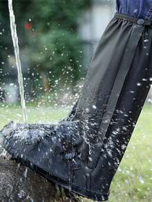 1 Pair Unisex Black Thick Sole High-Top Waterproof Shoe Covers, Anti-Slip & Durable For Rainy Days Insulation,Galentines,Puppy,Carnival,Party Decorations