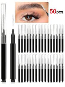 100/50/20/10/5pcs Micro Eyebrow Brush With Cap Brow Lamination Brush Spoolies For Eyebrow Eyelash Brow Brush Lash Filler Eyebrow Lash Lift And Tint Tools For Brows And Lashes Comb Extensions - Black - View 9