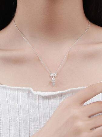 1pc S925 Sterling Silver Fashion Versatile Bow Bell Christmas Pendant Necklace, Suitable For Women To Wear In Winter, Christmas Gift