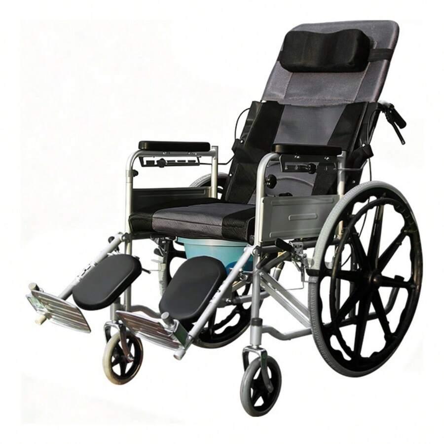 Silla De Ruedas Ligera Plegable Y Totalmente Reclinable - Negro1 - Ver 1