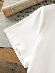 T-shirt décontracté à manches courtes, col rond, imprimé floral et tortue, grande taille - Blanc - Voir 4