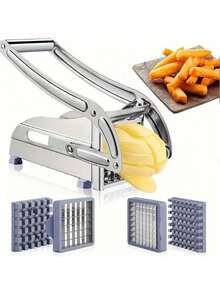 Stainless Steel Potato & Vegetable Slicer - Non-Slip & Easy To Use, Kitchen Prep French Fry Cutter, Stainless Steel Potato Slicer, Household Kitchen Vegetable French Fry Slicer, Fry Cutter, Manual Press Style - Multicolor - View 8
