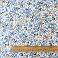 50/100/200/300*145cm Tela de satén de algodón de alta calidad con estampado floral delicado y suave, adecuada para ropa de moda DIY y diseño de manualidades en todas las estaciones - Azul - Ver 3