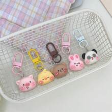 5 st/set söt tecknad nyckelring i blush-stil, bedårande liten gris, björn, kaninhänge dekoration, mjuk plyschdjur ryggsäcksberlock, present till par och bästa vän - Multifärgad - Visa 3