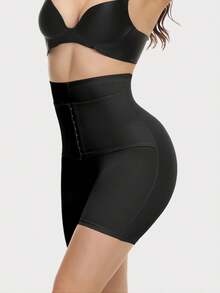 1pc Women High Waist Shapewear Shorts, Front Button Adjustable Waist, Butt Lifting, Slimming, Body Shaping Briefs - Black - View 2