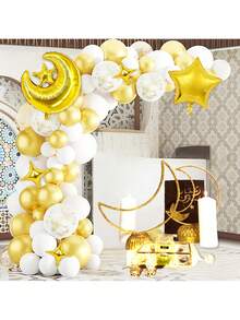92pcs/Set Ramadan Party Balloon Kit, Includes Foil Moon Balloons, Gold Star & Pentagram Balloons, Suitable For Eid Al-Fitr Home Decor, Ramadan Theme Decorations, Ramadan Kareem, Eid Mubarak, Eid Al-Fitr Party - Multicolor - View 7