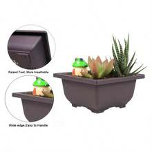 8PCS/Pack Retro Style Square Small Bonsai Training Pots with Tray, Plastic Mocha Garden Flower Pot 4. inch - 8 piezas cuadradas pequeñas de 4,7" - Ver 4