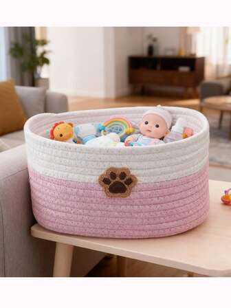 1pc Dog Paw Pattern Baby Room Basket, Nursery Decor, Baby Storage Basket, Halloween, Christmas Gift Basket
