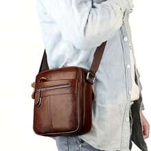 A High-Quality Men's Shoulder Bag Made Of Genuine Leather, Crafted From Premium Cowhide – With An Adjustable Shoulder Strap, Robust And Durable, Suitable For Everyday Use And Travel, Stylish And Versatile, Perfect For Casual Outfits. - 棕色 - 查看 11