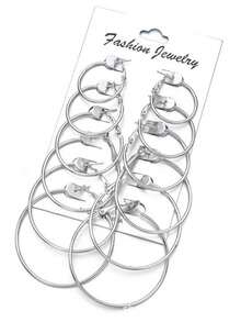 12pcs/set Minimalist Hoop Earrings For Women For Daily Decoration Friend's Gift - Silver - View 4