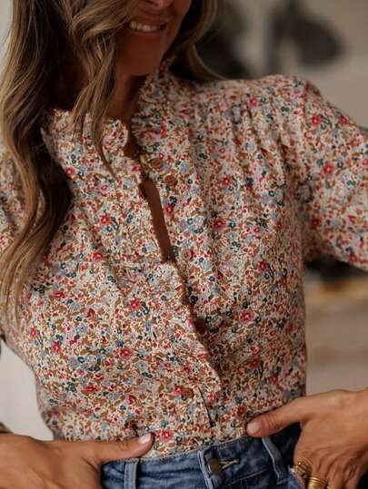 Blouse élégante à fleurs marguerite pour femmes, top casual polyvalent convenant pour toutes les saisons