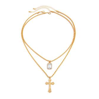 男士十字架项链套装，优雅方形立方氧化锆吊坠，简约时尚，信仰饰品，宗教简约礼物