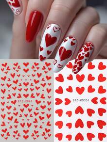 2 piezas Calcomanías de uñas con forma de corazón rojo - Decoraciones de uñas de San Valentín con diseño de corazón, autoadhesivas, aptas para uñas de San Valentín - Rojo - Ver 2