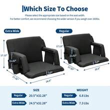 ShiningLove Wide Bleacher Seats With Back Support – 2-Pack Reclining Stadium Chairs, Padded Cushion, Anti-Slip Base, 6 Adjustable Angles, Armrests & Storage Pockets For Sports Events - Svart 24,4" bredd - Visa 2