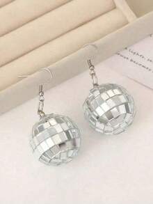 1对优雅简约闪亮镜面球形耳坠 - 銀色 - 查看 2