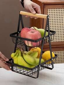 2/3 Layer Large Capacity Metal Fruit Basket - Fruit Basket Storage Rack, Portable Handheld Design, Multi-Layer Fruit Storage Rack With Detachable Rectangular Shelves - Space Saving Countertop Storage Cabinet, Suitable For Kitchen And Office - Sturdy Metal Structure, Suitable For Various Items - Easy To Clean - Multicolor - View 2