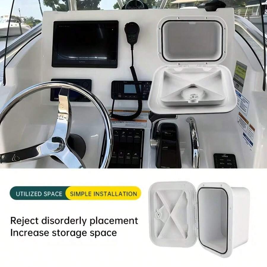 Marine Storage Box With Deck Hatch Inspection Cover - Heavy-Duty ABS Marine Toolbox, Large Capacity Fishing & Boat Storage Organizer With Rotating Lid,  Ideal For Deck, Dock - White - View 1