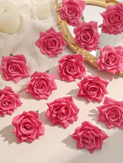 12pcs Pink Rose Flower Heads, Suitable For Valentine's Day Gifts, Home Decor, Bedroom Decor, Wedding DIY Flowers