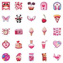 50张情人节爱心贴纸，卡通爱情贴纸，情人节礼物，爱心贴纸，粉色贴纸，适用于笔记本电脑、保险杠、滑板、水瓶、电脑、手机 - C - 查看 5