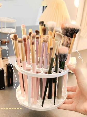 1pc Countertop Makeup Brush And Cosmetics Storage Rack - Durable Plastic Storage Rack, Can Store Lipstick, Brushes, And Beauty Products, Dressing Table Organizing Storage Box Multifunctional Pen Holder Storage. Cosmetics Storage Box&Rack