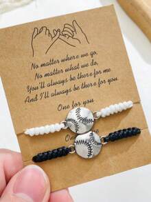 2pcs/Set Stylish Mixed Color Baseball Football Volleyball Baseball Basketball Rugby Pendant Braided Adjustable Unisex Bracelets With Card - Sports-Themed Accessories For Men And Women - Adjustable Length, Comfortable Wearing, Perfect Gift For Sports Fans - Multicolor - View 2