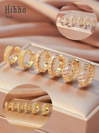 Hihho Set de 6 piezas de aretes de lujo con diseño retro clásico, con circonita, adecuado para usar diariamente o individualmente, mejor regalo para amigos