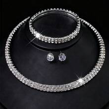 Women Alloy Pendant Necklace Bracelet Earrings Set For Wedding Bridal 3 In 1 Vintage Jewelry Set - Bạc - Xem 9