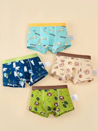 4pcs/Pack Boys' Soft & Skin-Friendly Cartoon Animal Graphic Print Comfortable Briefs, Toddler/Little/Big Kids