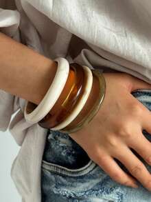 LADYCOCO 4件套复古风棕色手链套装，含金色手镯，女士款 - 彩色 - 查看 6