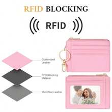 Sodsay Card Case Slim Front Pocket Wallet For Women Credit Card Holder With Keychain - CH Pink - View 5