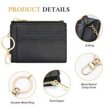 Sodsay Card Case Slim Front Pocket Wallet For Women Credit Card Holder With Keychain - CH Black - View 3