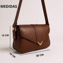 Women's Shoulder Bag With Gold Details. Envelope Bag With Magnetic Closure. - Camel - View 3