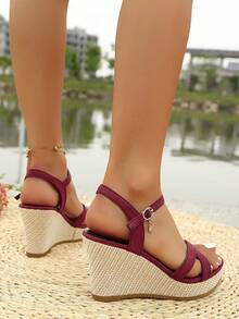 New Summer Platform Sandals, Multifunctional Thick Sole Waterproof, Flattering Height Increase - Burgundy - View 9