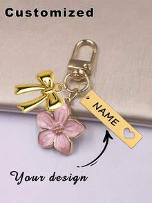 1个定制金属樱花蝴蝶结钥匙扣，轻巧优雅的樱花设计，带吊牌，适用于包包、车钥匙，情侣及节日礼物，个性化礼品