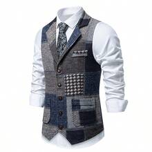 新款复古拼接翻领男士西装背心 - 藏蓝色 - 查看 2