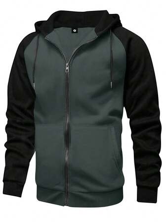 Chaqueta con cremallera de manga larga para hombres, de unicolor, talla grande, para tiempo libre, deportes, fitness, running, viajes, vacaciones y actividades al aire libre