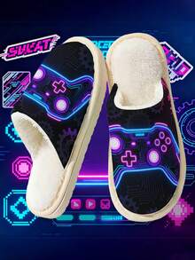 Pantuflas con diseño de control de videojuego, pantuflas de dormitorio cómodas, pantuflas ligeras para la casa, pantuflas casuales para interiores, pantuflas de mujer para la casa, pantuflas para parejas, pantuflas de moda - Negro - Ver 9