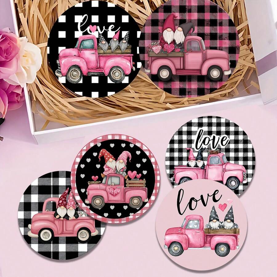4pcs/6pcs/300pcs Valentine's Day Dwarf And Heart-Shaped Flower Pattern Coffee Coasters For Cars, Coffee Coasters, Multi-Occasion Decorations For Homes And Restaurants, Daily Gifts, Table Decorations, Daily Decorations, Theme Party Decorations - Multicolor - View 1