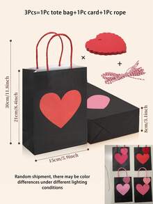 24个情人节心形礼品袋，带提手和心形标签，红色和粉色纸质礼品袋，适用于情人节、周年纪念日、婚礼和其他场合。（3个装 = 1个礼品袋 + 1根绳子 + 1张卡片） - 彩色 - 查看 9