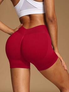VVX Workout Shorts For Women Scrunch V Back High Waisted Tummy Control Yoga, Seamless Slim Workout Gym Casual Solid Color Soft Biker Shorts For Gym Sports Daily Wear All Seasons - Red - View 4