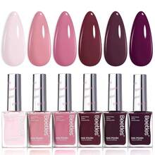 Beetles Winter Nail Polish Set - Twilight Rose 6 Colors Quick Dry Baby Pink Burgundy Red Purple Plum High-Gloss Long-Lasting Nail Polish For DIY At-Home Manicure Christmas Gift For Women - 淺藍色 - 查看 8