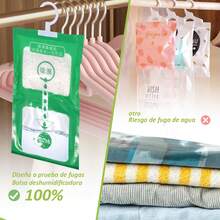 Paquete de 10 Bolsas Antihumedad Colgantes de Color Verde - Deshumidificador Sin Fragancia, Proceso Visible, Protección Contra Moho para Armarios y Almacenamiento - Verde - Ver 8