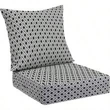 Outdoor Cushions Patio Furniture, Outdoor Cushion Set 24x 24x 5.75 Inch, Waterproof Fade Resistant Outdoor Chair Cushions, Deep Patio Chair Cushion With Removable Cover, Navy Blue - 黑色幾何圖案 + 24*24+5.75/25*22.5" - 查看 1