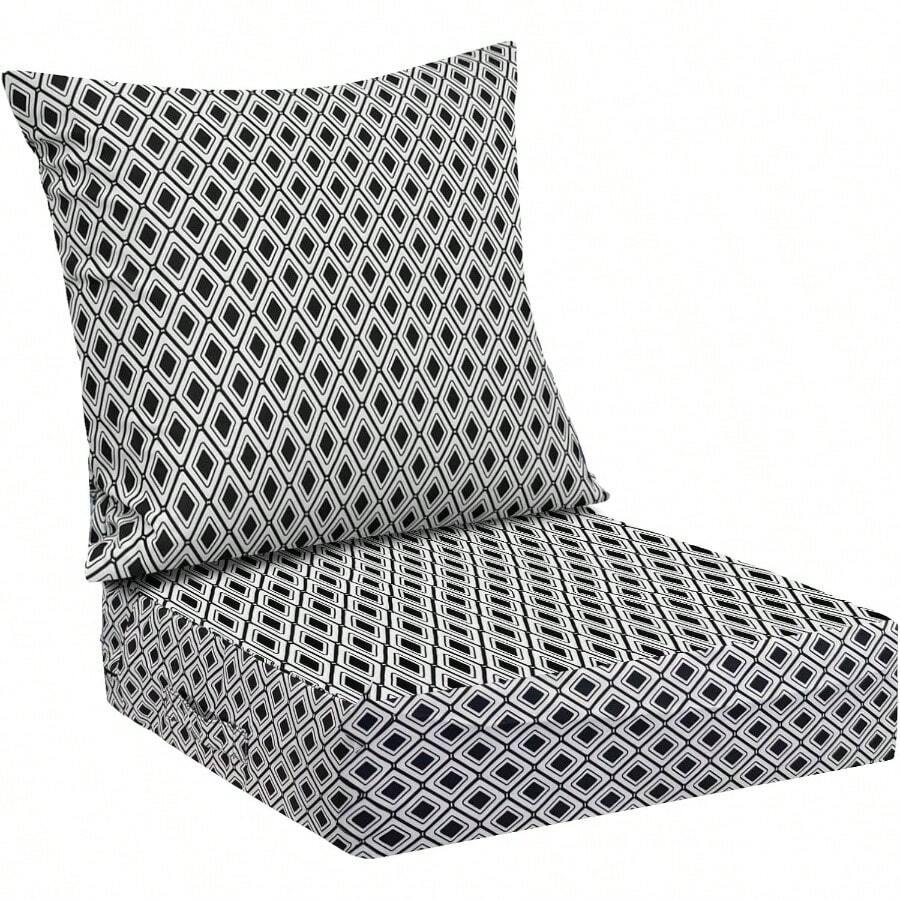 Outdoor Cushions Patio Furniture, Outdoor Cushion Set 24x 24x 5.75 Inch, Waterproof Fade Resistant Outdoor Chair Cushions, Deep Patio Chair Cushion With Removable Cover, Navy Blue - 黑色幾何圖案 + 24*24+5.75/25*22.5" - 查看 1