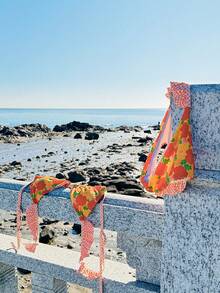 New Women's Simple & Cute Tropical Floral Contrast Plaid Ruffle Bikini 2 Pieces Swimsuit - Multicolor - View 5