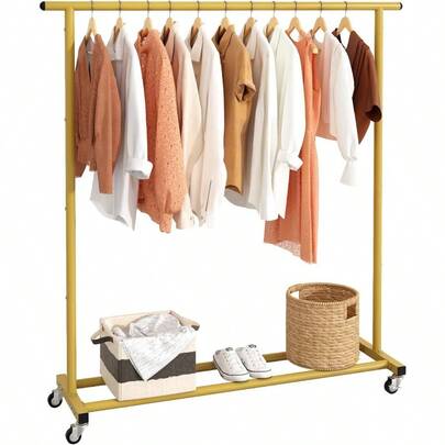 WSXC Buzowruil Metal Rolling Clothing Rack Adjustable Freestanding Garment Organizer With Wheels Space-Saving Design For Home Closet Office Or Retail Gold