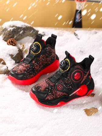 1 Pair Teenage/Kids' Sports Shoes, Running Shoes, Basketball Shoes, Thick Sole, Warm Thermal Lining, Cold-Resistant, Windproof, Waterproof, Rotary Buckle, Comfortable, Lightweight, Shock-Absorbing, Anti-Slip, Stable Support, Suitable For Sports, Students, Campus