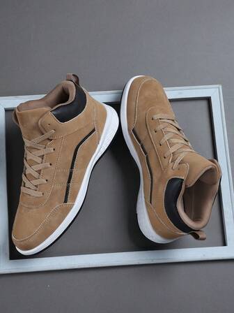 Men's Casual Sneakers, Lace-Up Soft Sole Flat Comfortable Athletic Shoes, Lightweight High-Top Everyday Shoes