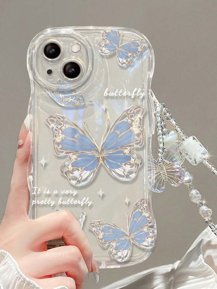 1pc Butterfly Bracelet + Light Blue Anti-Drop TPU Phone Case Compatible With IPhone